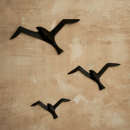 Wall Decoration Set 3 Seagull Birds - Black