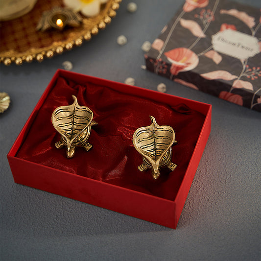 Vastu Decor-Tortoise Leaf Diya Set of 2 With Gift Box