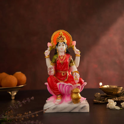 Marble Dust Goddess Laxmi | Mata Lakshmi Idol - Multicolor