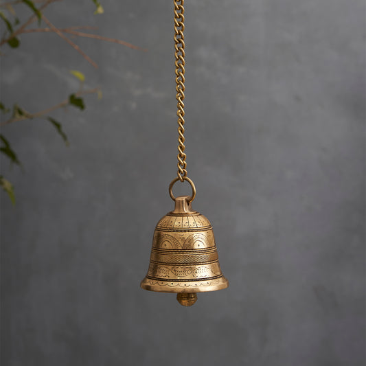Brass Antique Hanging Bell For Wall Door Mandir Temple Pooja Large