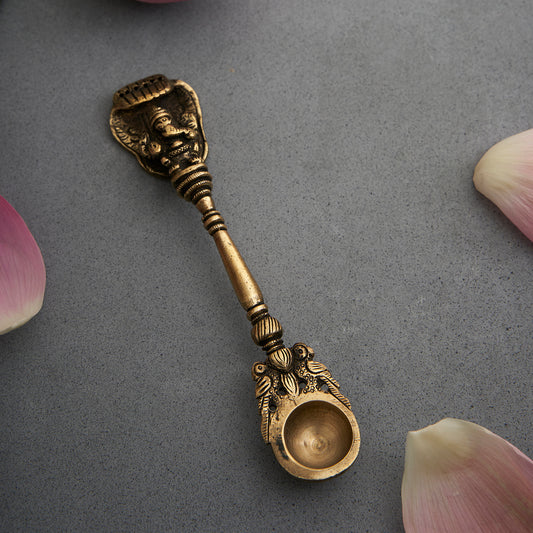 Brass Ganesha Peacock Pooja Spoon