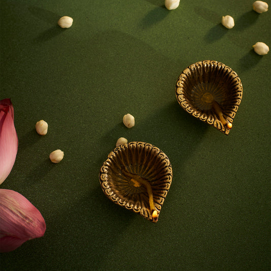 Pure Brass Diya For Home Temple Office Puja ( Set of 2 )