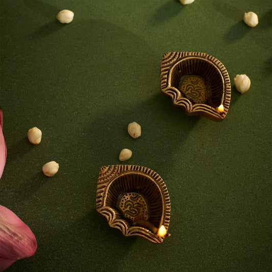 Auspicious Brass Om Diya Set of 2
