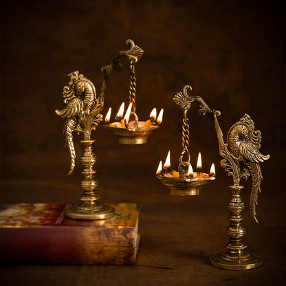 Brass Pedestal Annapakshi Diya For Pooja/Decor Set of 2