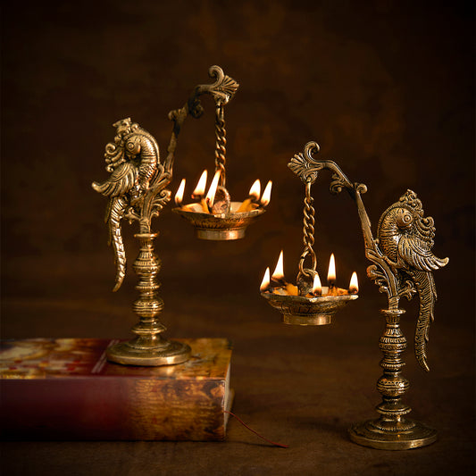 Brass Pedestal Annapakshi Diya For Pooja/Decor Set of 2