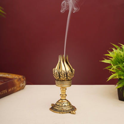 Antique Brass Blooming Lotus Shaped Incense Burner