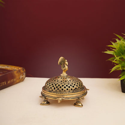Brass Peacock Incense Burner With Tortoise Base