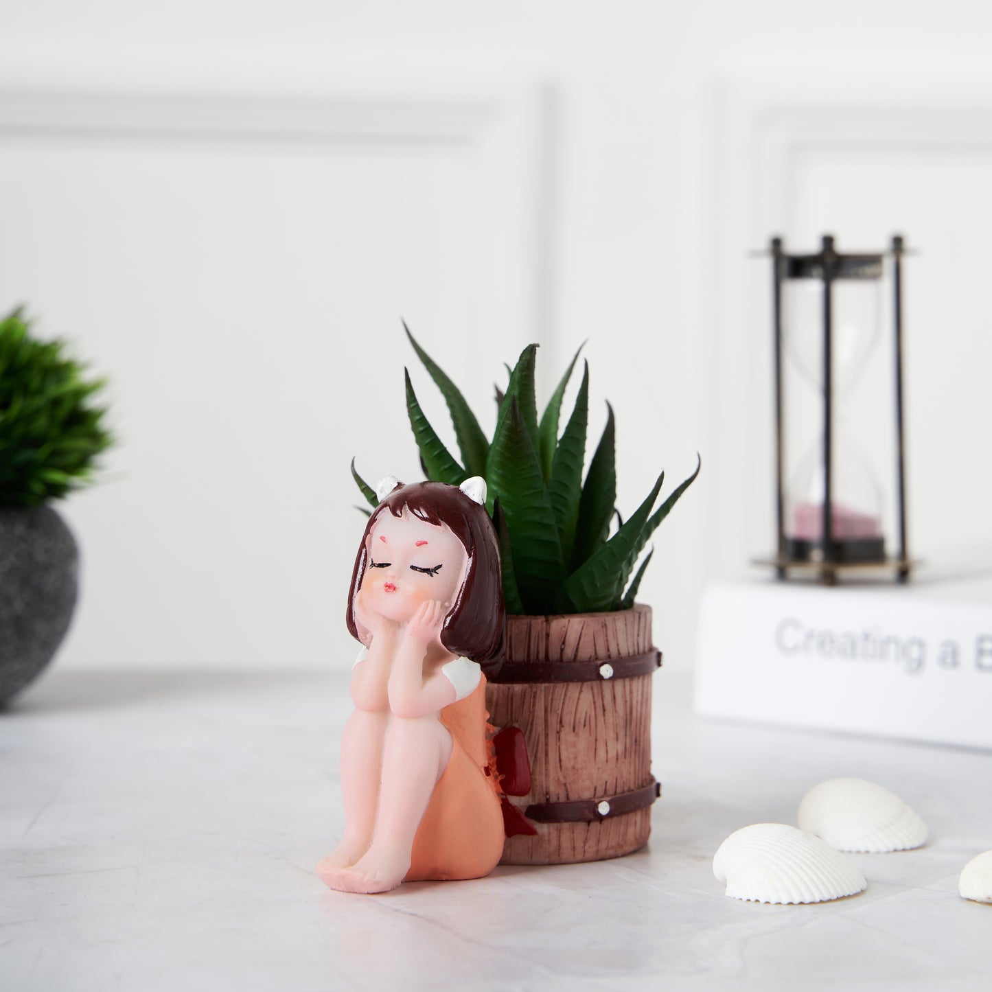 Cute Orange Basket Girl Succulent Planter For Home Garden Office Desktop