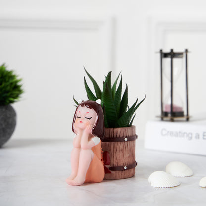 Cute Orange Basket Girl Succulent Planter For Home Garden Office Desktop
