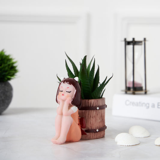 Cute Orange Basket Girl Succulent Planter For Home Garden Office Desktop