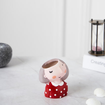 Cute Red Girl Succulent Planter For Home Garden Office Desktop