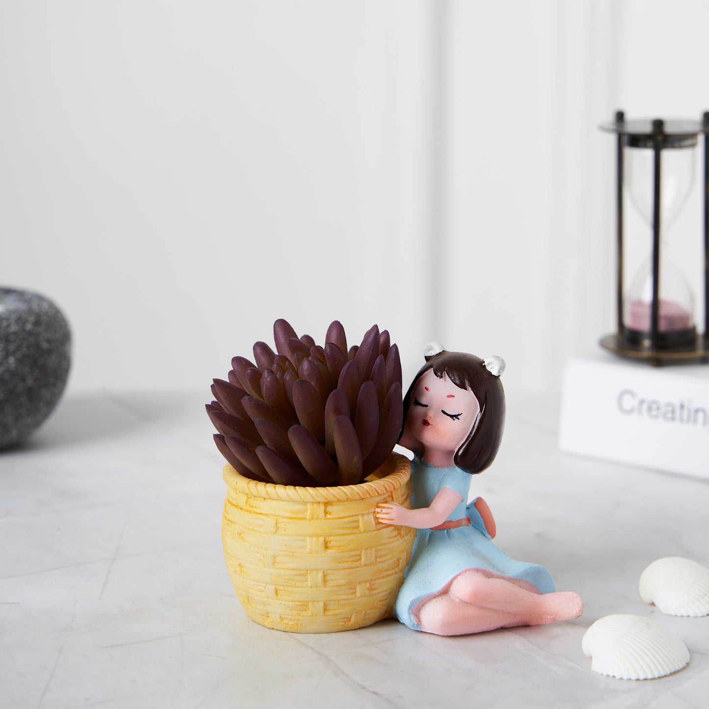 Cute Lovely Girl Basket Succulent Planter For  Home Garden Office Desktop