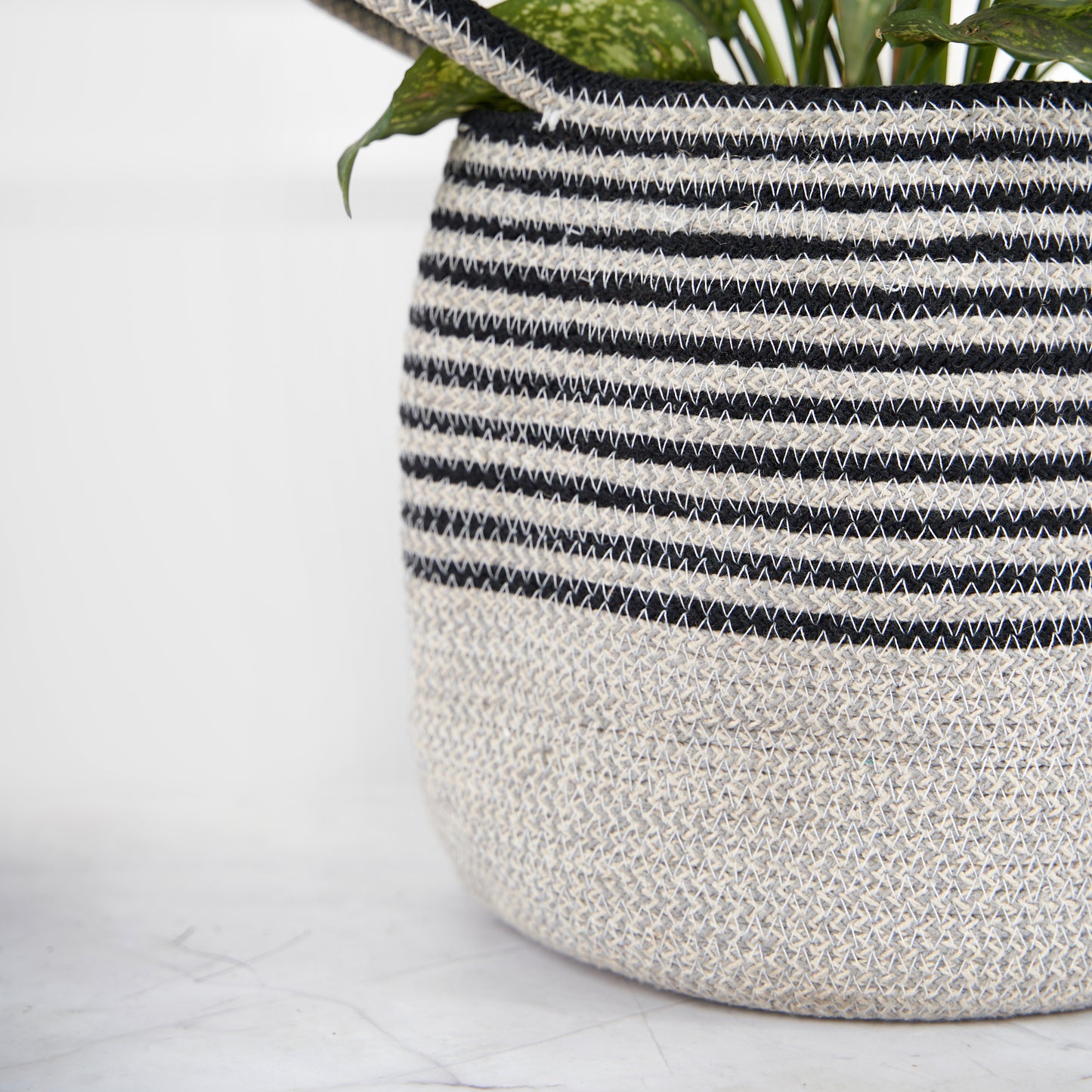Designer Braided Cotton Planter/Basket Black & White With Handle