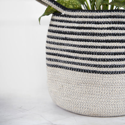 Designer Braided Cotton Planter/Basket Black & White With Handle