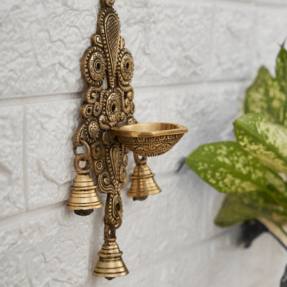 Brass Wall Fixed Hanging Diya With Bells