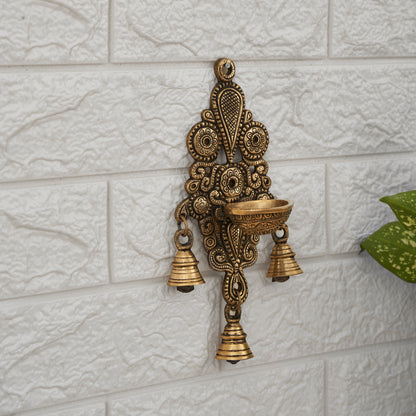 Brass Wall Fixed Hanging Diya With Bells
