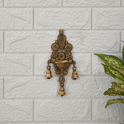 Brass Wall Fixed Hanging Diya With Bells